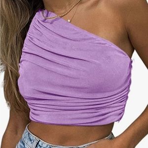 CHYRII Women's purple 1-Shoulder Crop Tops Sleeveless Ruched Tank Tops- Size XS